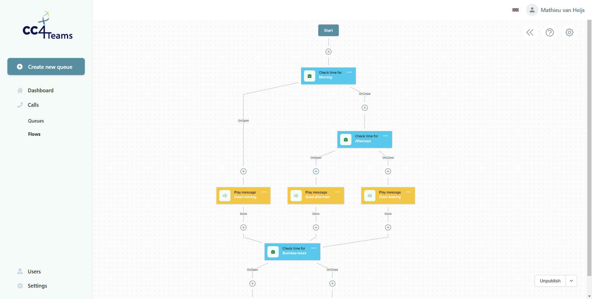 Creating a work flow  in CC4Teams Admin Center